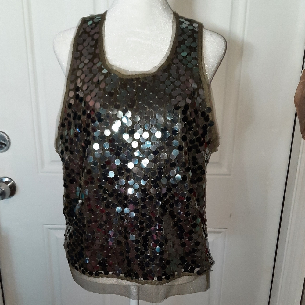 Twentyone Dark Green and Silver Sequin Top-Medium